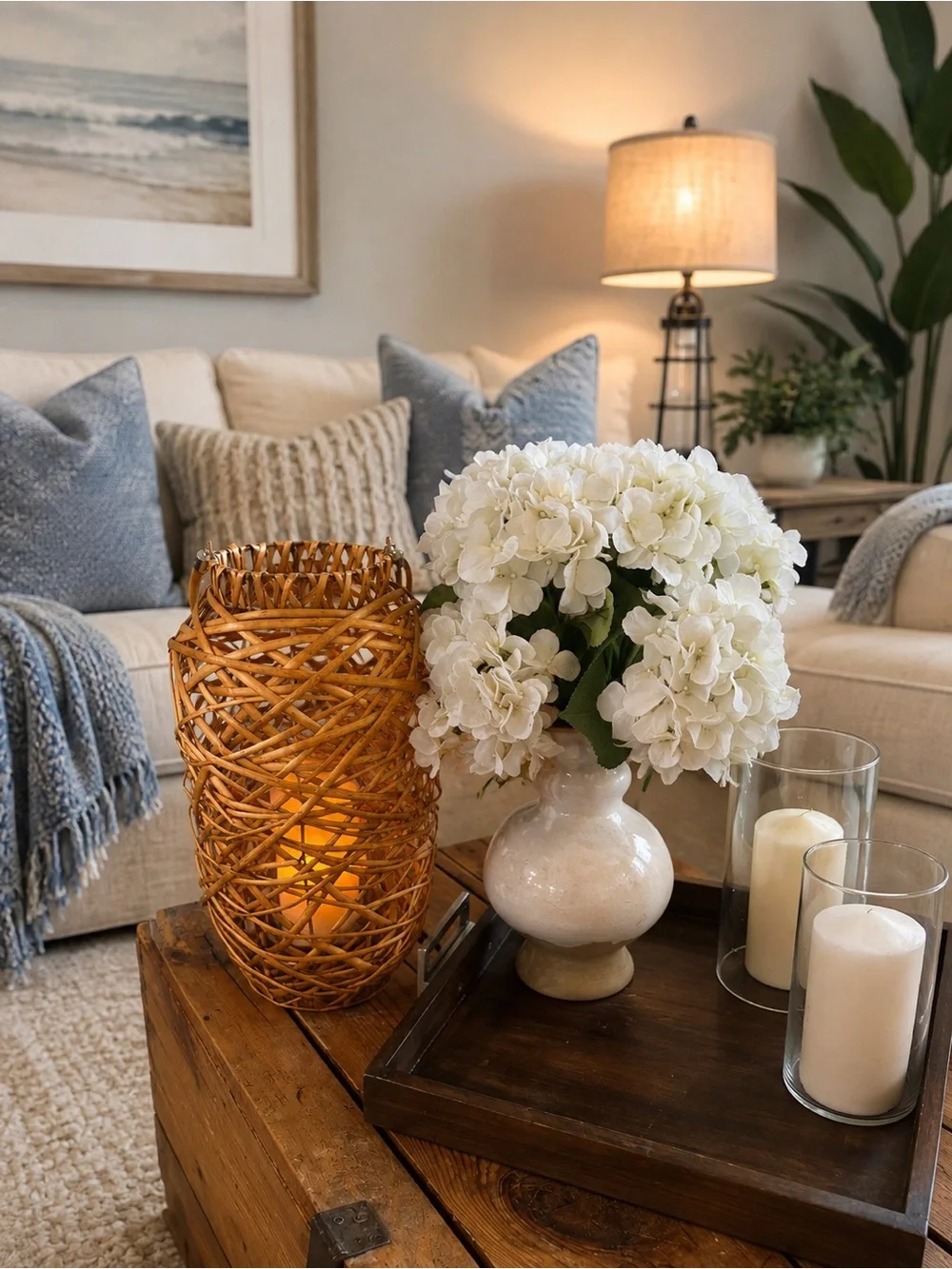 White Hydrangea Bouquet in Ceramic Vase - Home Accents